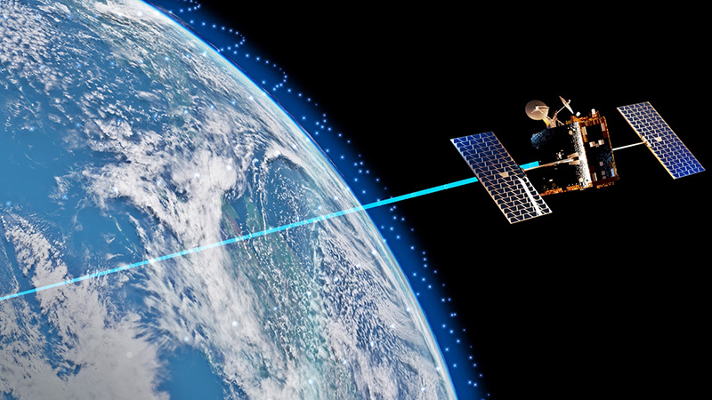 A virtual diagram shows Hanwha Systems’ satellite communication network using Eutelsat OneWeb's low Earth orbit satellite network.  